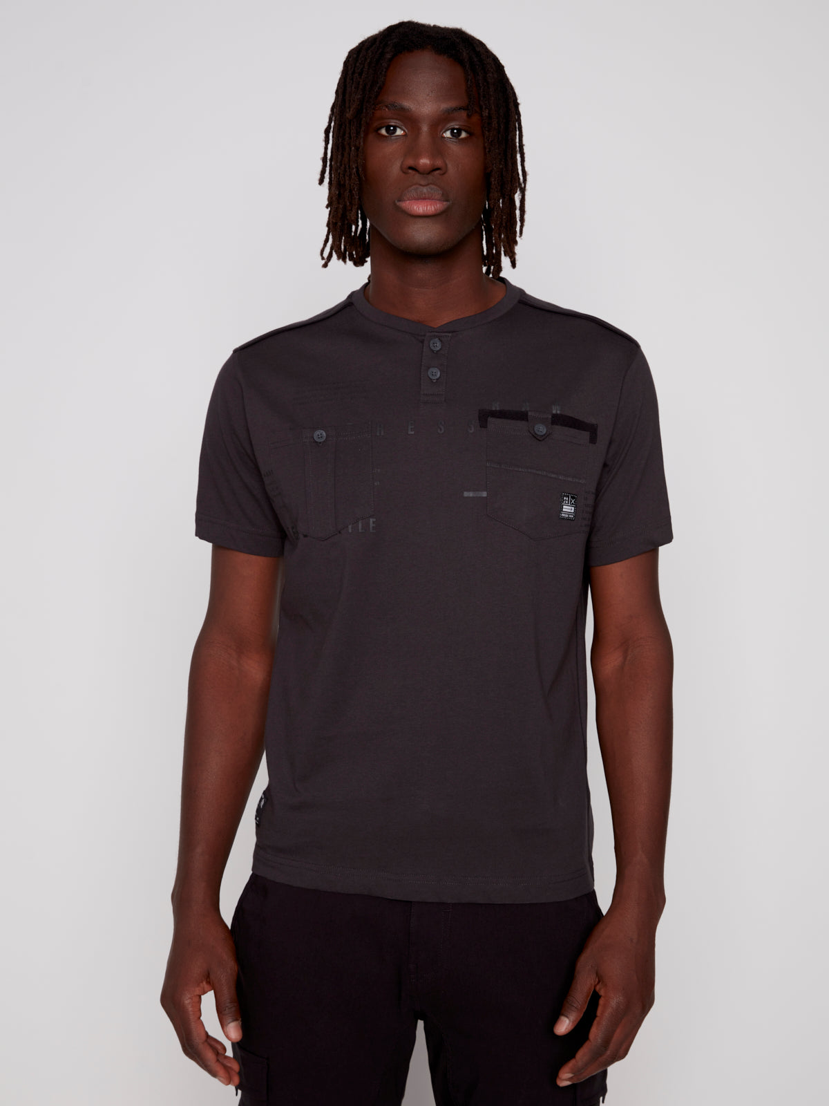 Henley collar t-shirt with pocket - Projek Raw