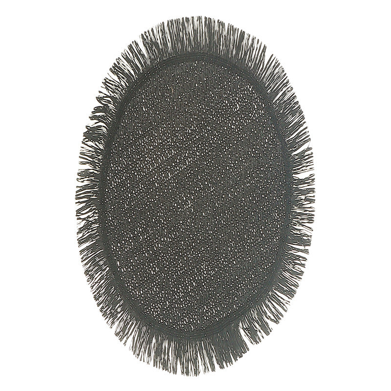 Round woven placemat with fringes – Black