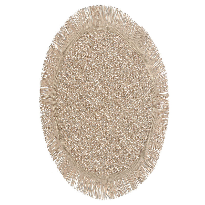 Round woven placemat with fringes – Caramel