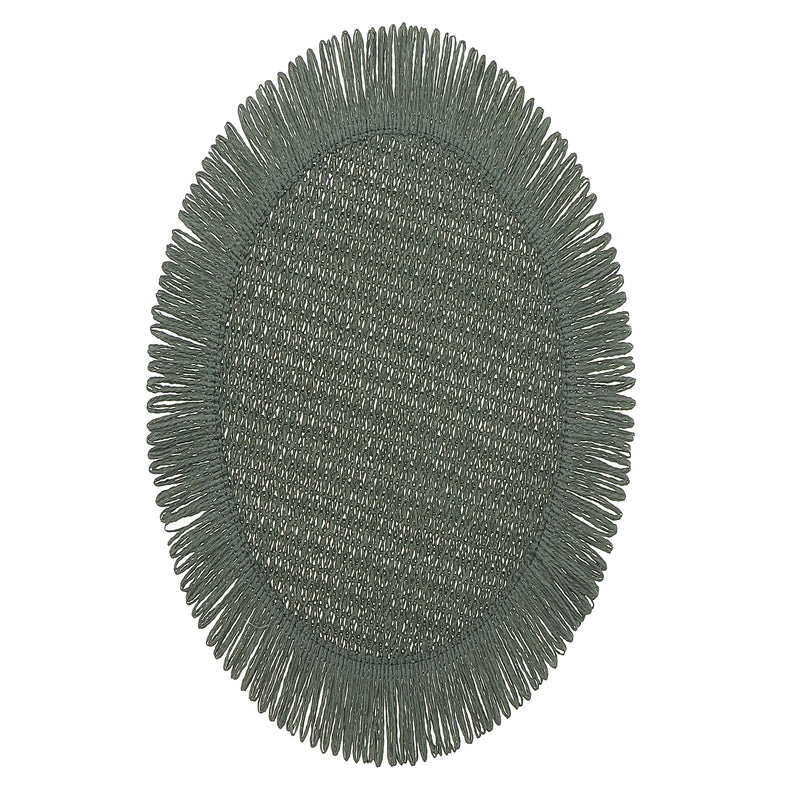 Round woven placemat with fringes – Green