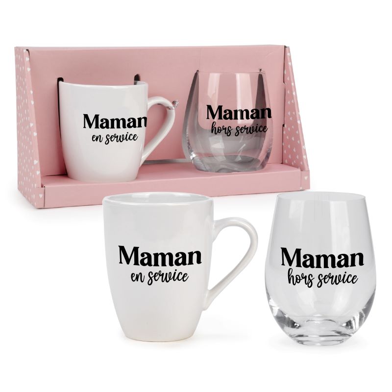 Ensemble de tasse et de verre à vin pour maman