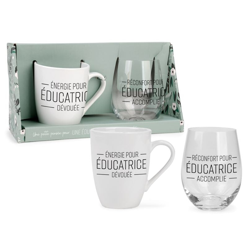 Ensemble de verre à vin et tasse pour éducatrice