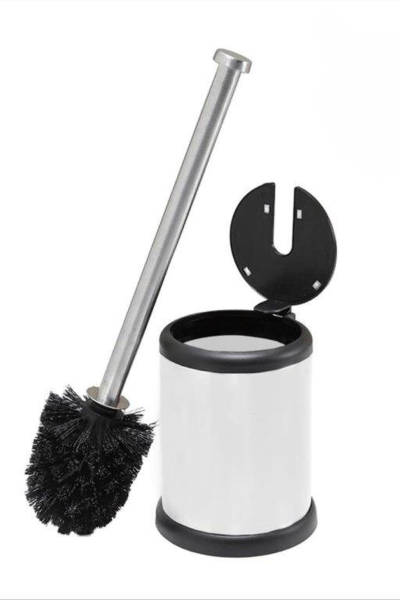 White toilet bowl brush - automatic lid