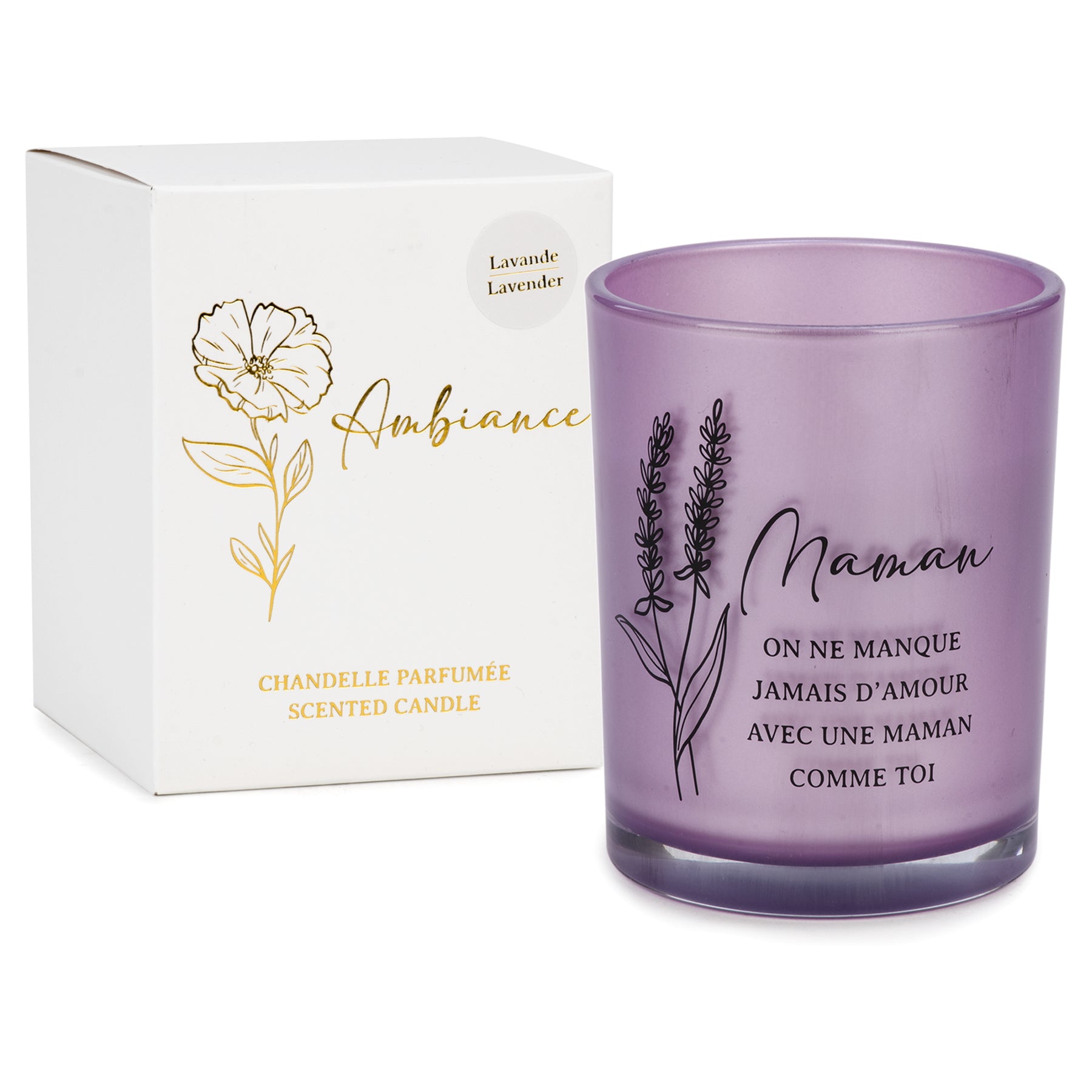 Scented candle - lavender mauve Maman 10 x 13 cm