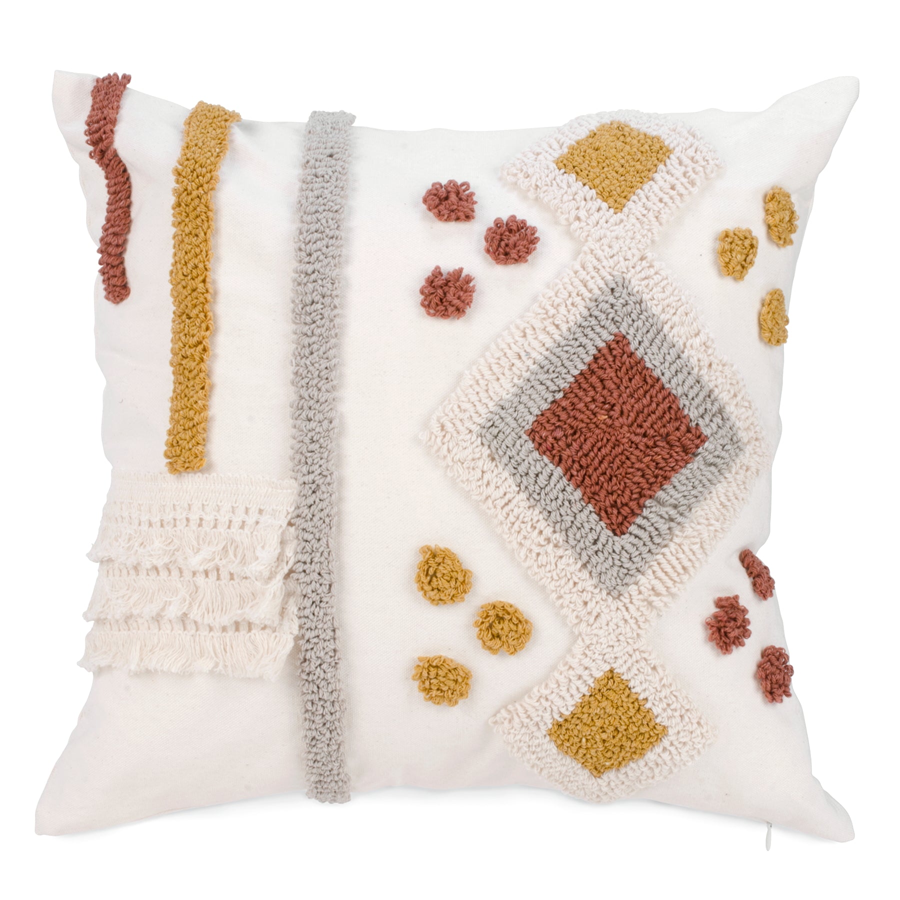 Ocher and ivory tufted square cushion