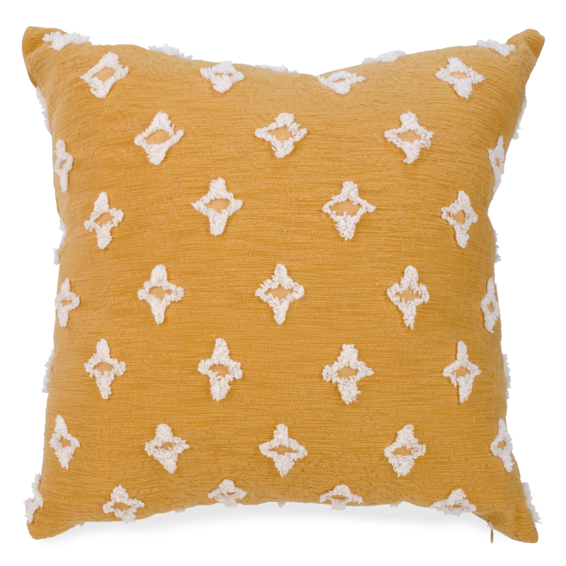 Yellow cushion with tufted pattern