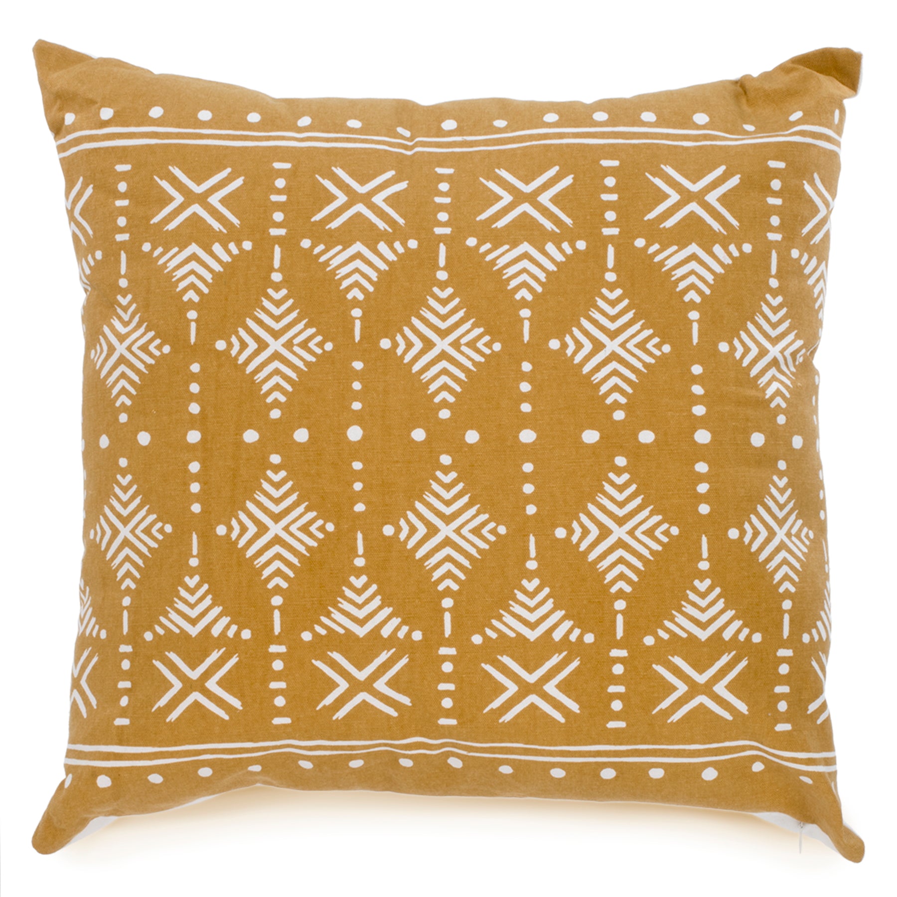 Yellow cushion with white pattern