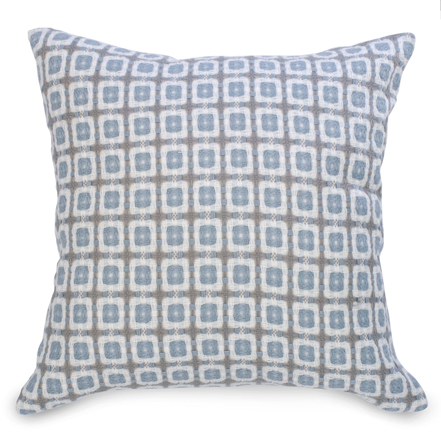 Coussin motif carreaux bleu gris