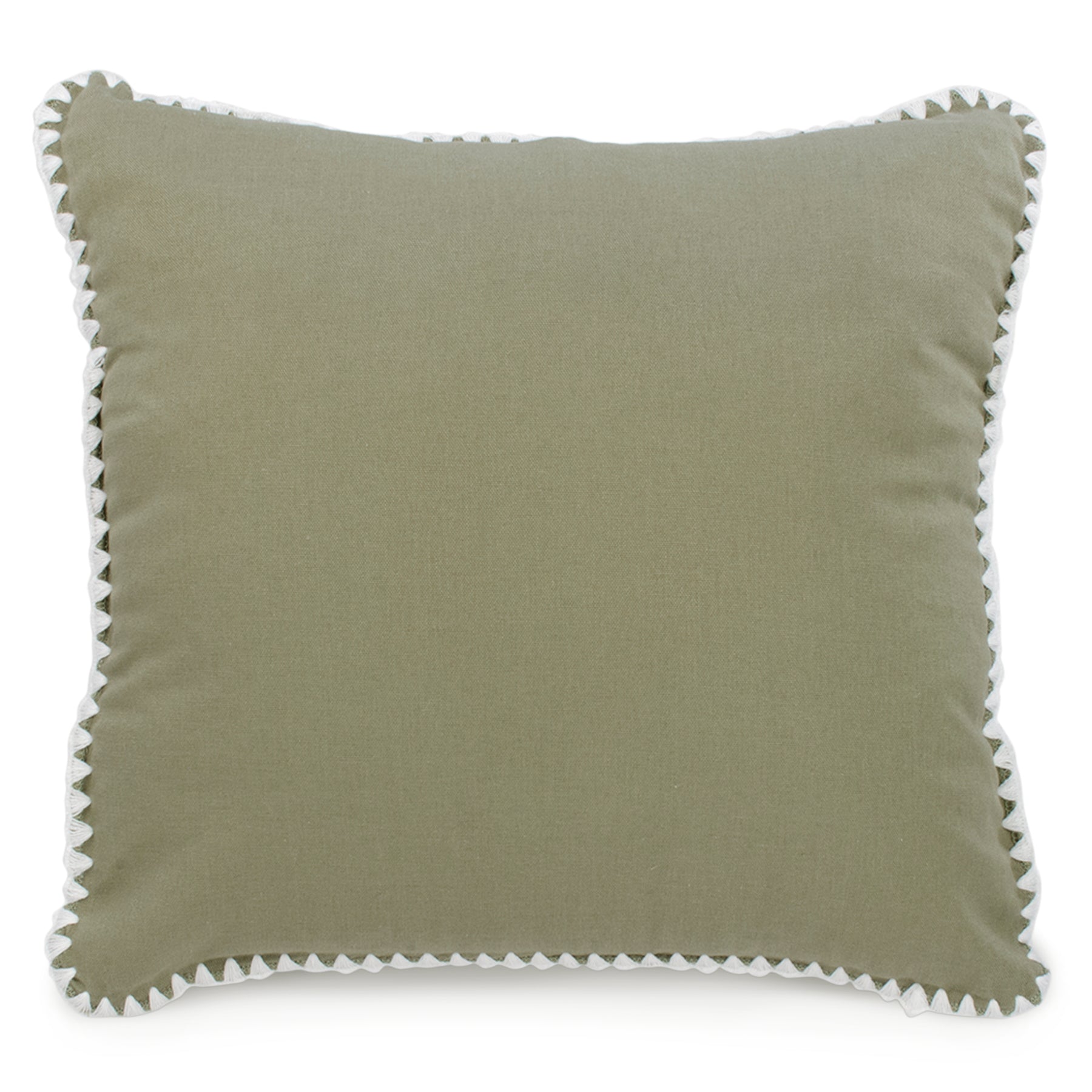 Khaki green cushion with white piping