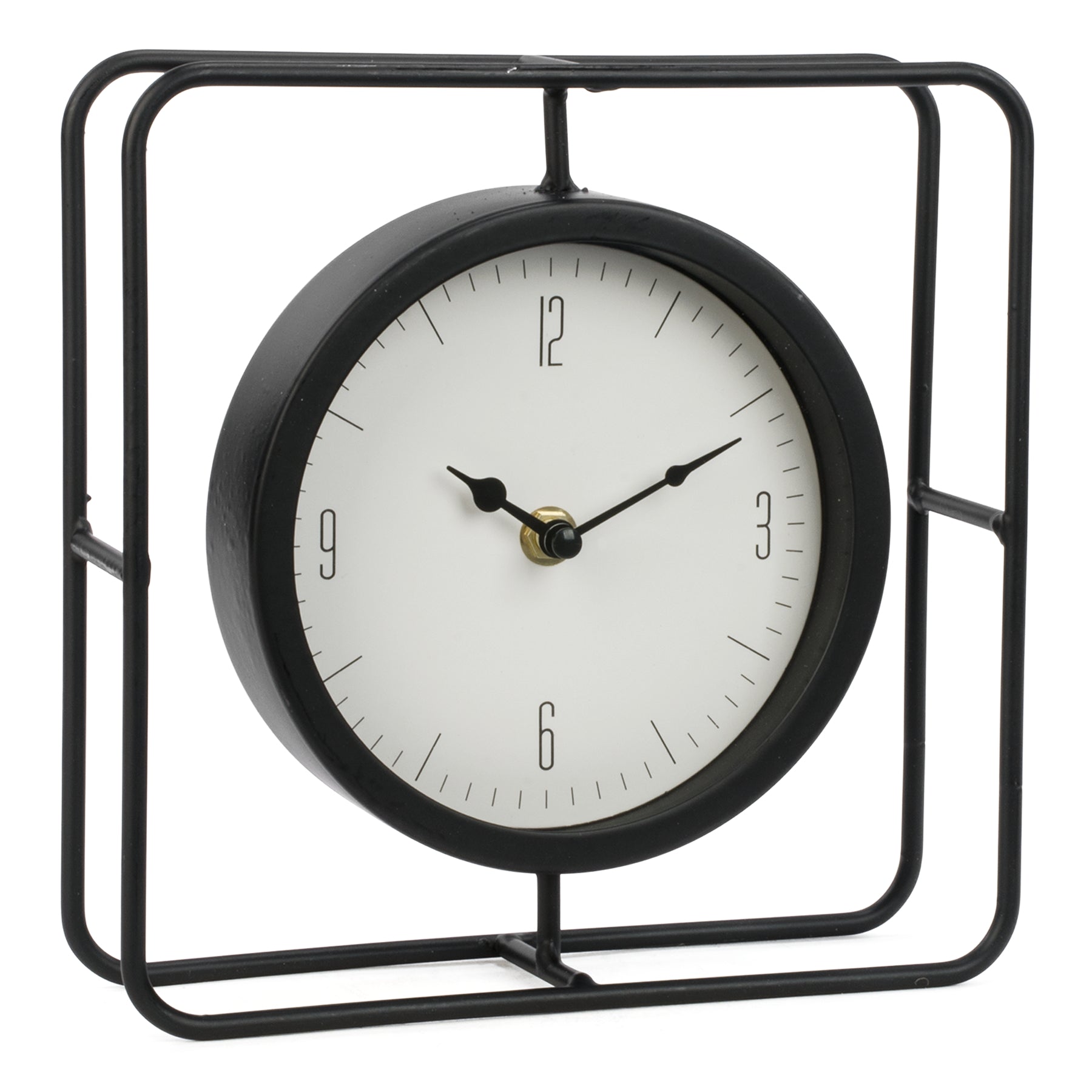 Black square metal table clock