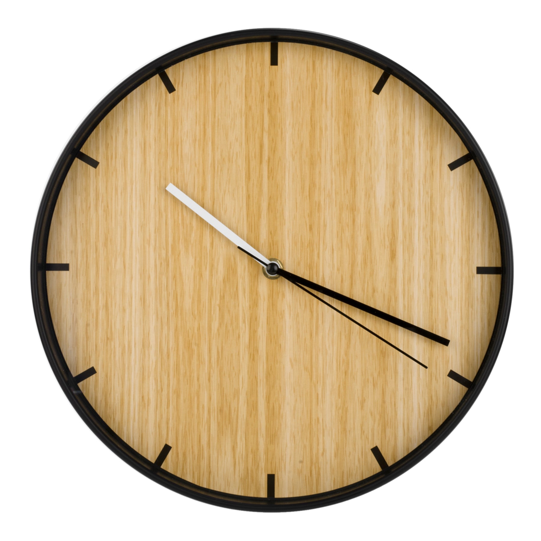 Natural and black wood effect clock 12 inches