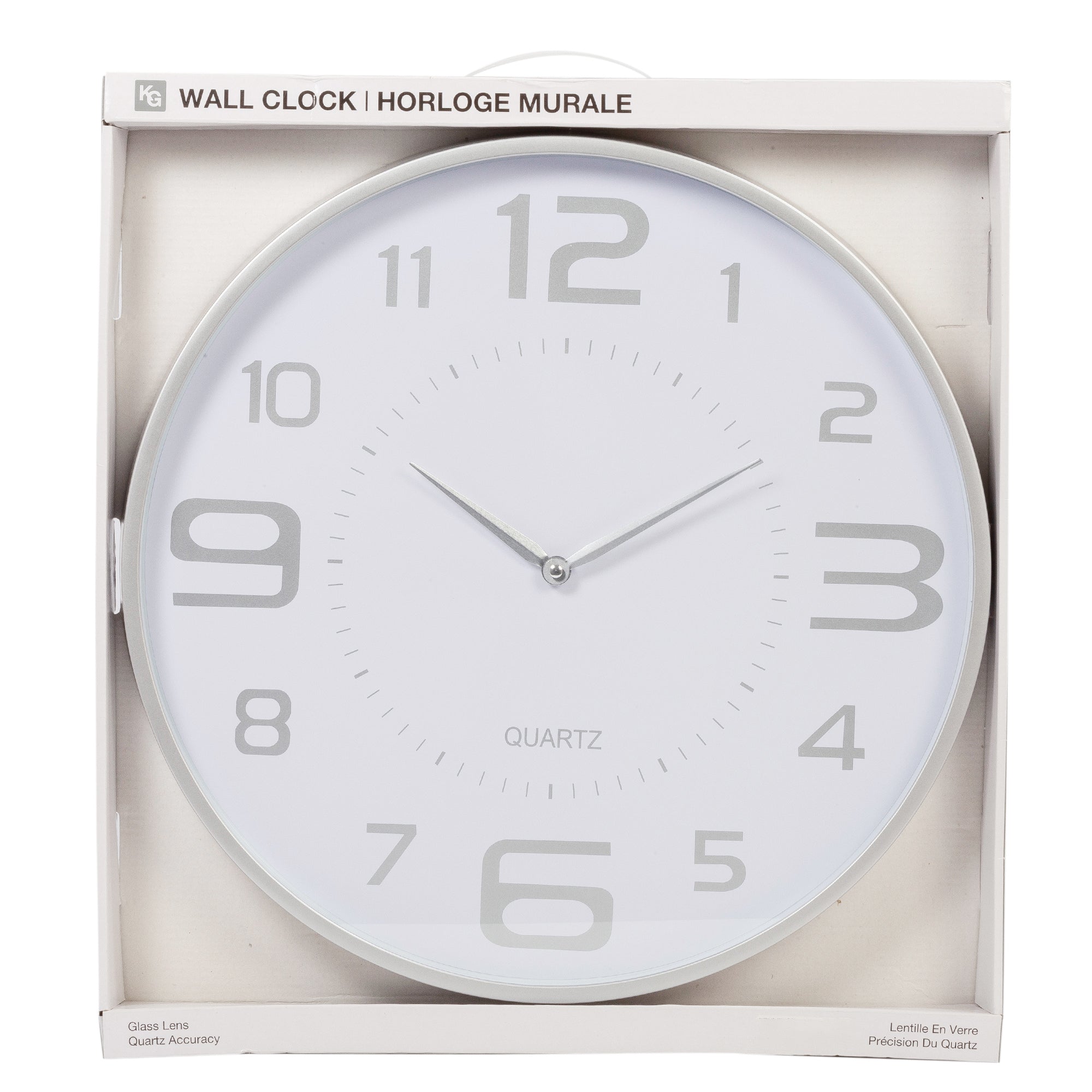 Horloge murale 46 cm fond blanc - Argent