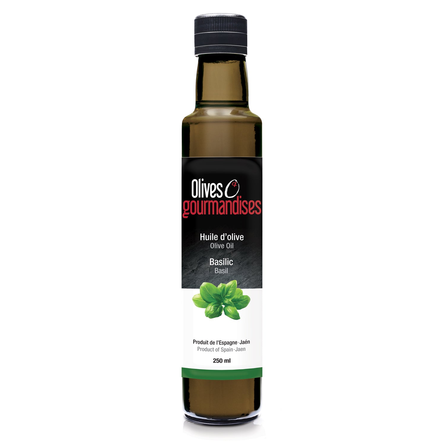 Huile d&#39;olive Basilic 250 ml - Olives et gourmandises