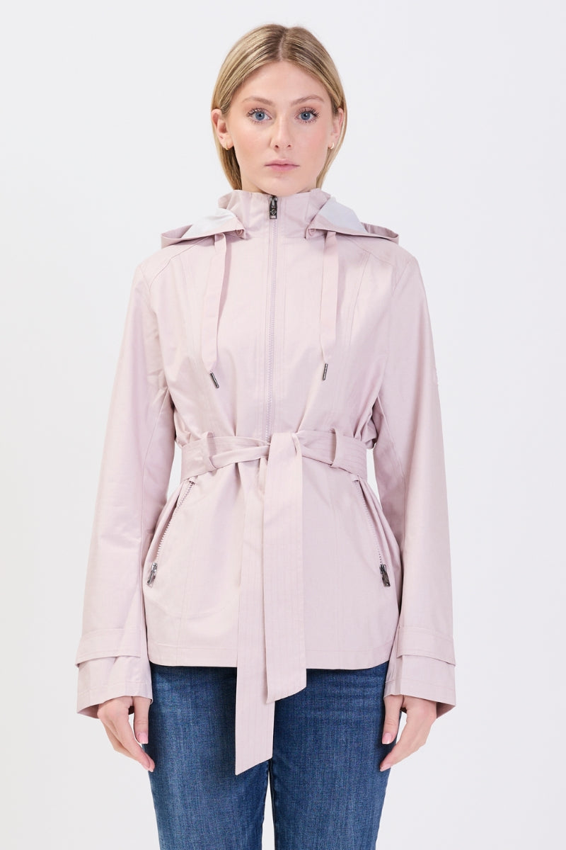 Belted raincoat with hood hotsell