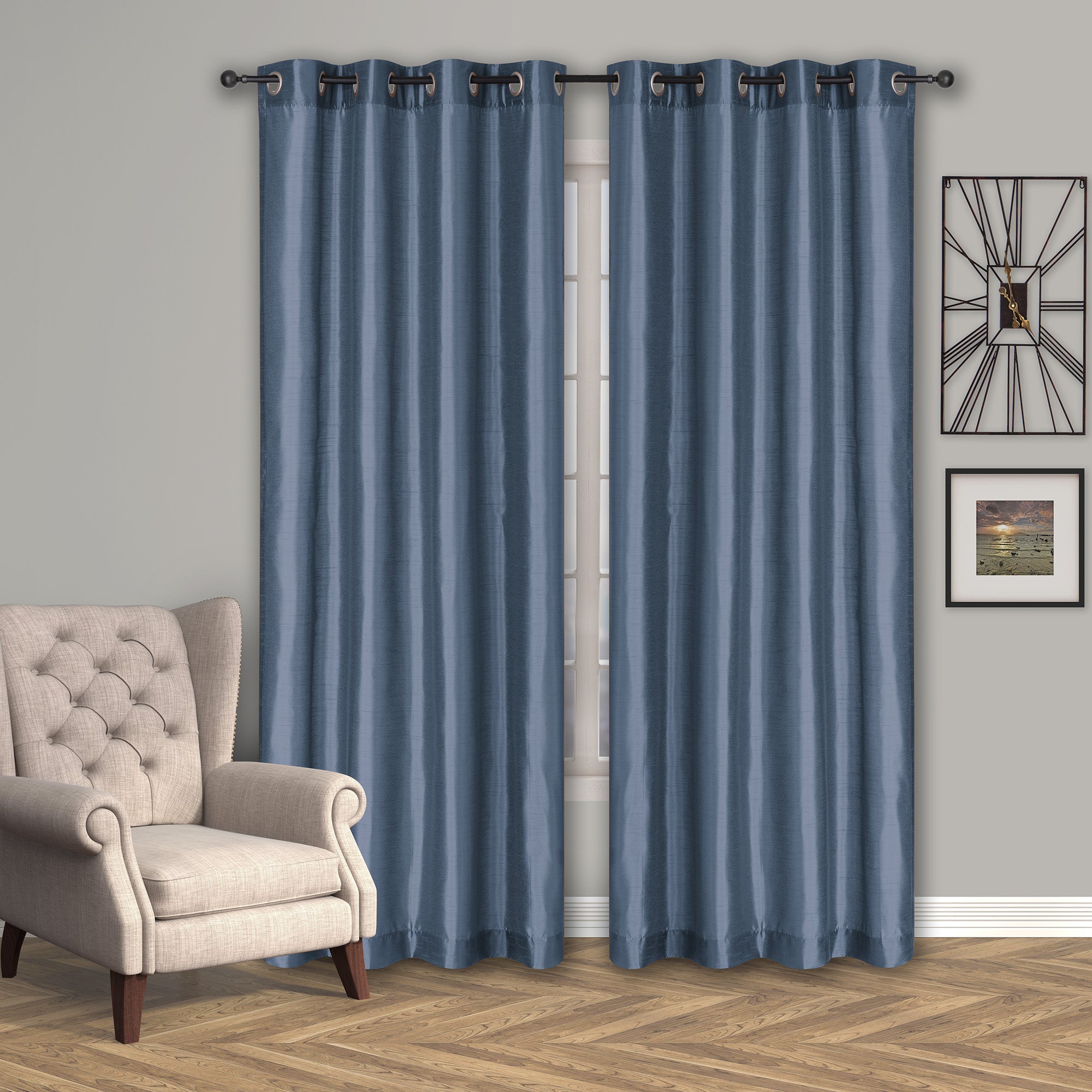 Rideau aspect soie - Bleu Gris 137 x 218 cm