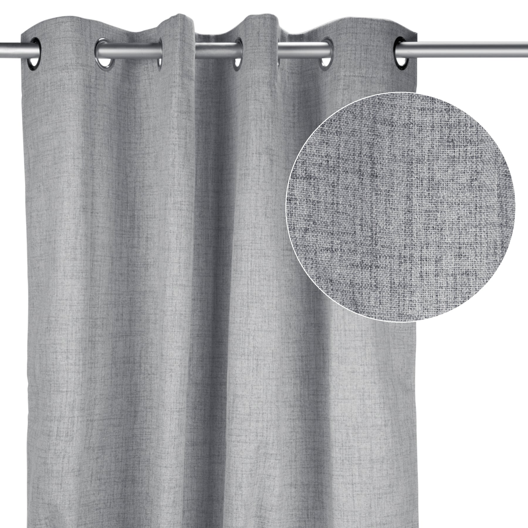 Pale gray linen effect curtain with rings