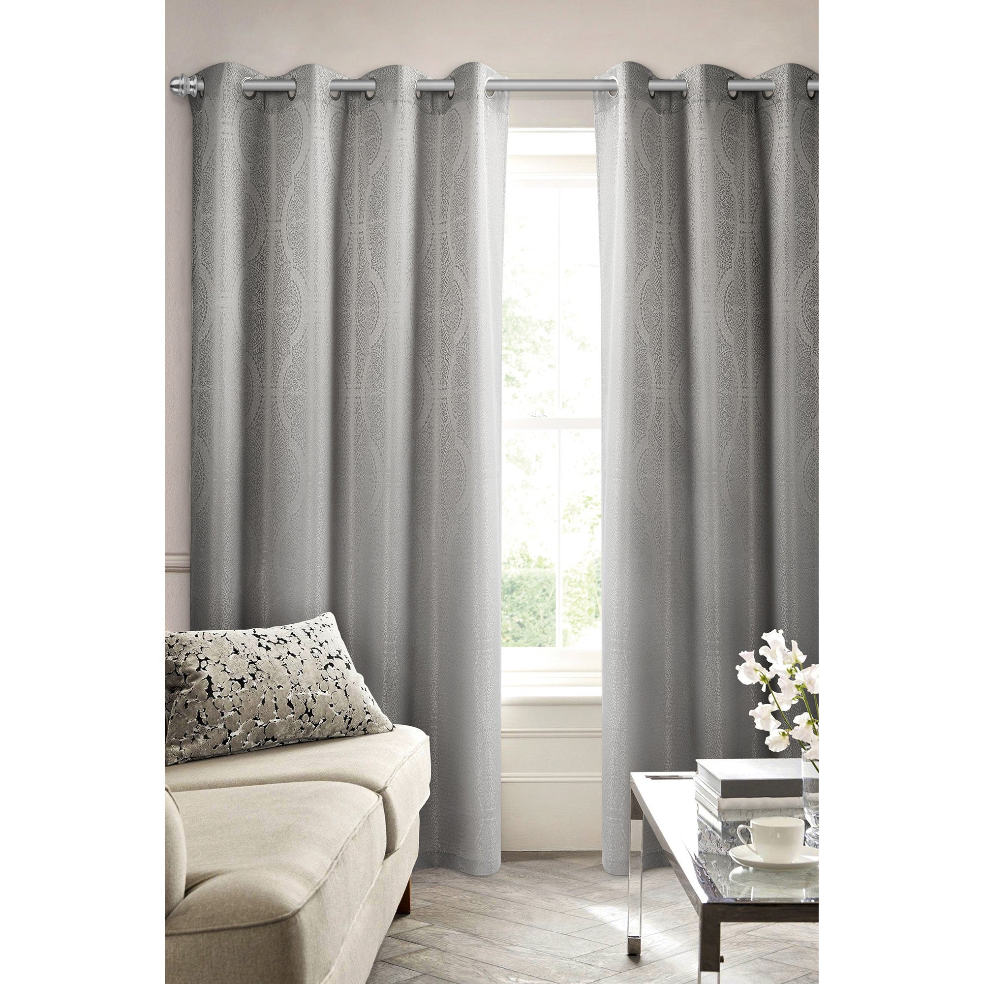 Rideau semi-opaque - Jacquard Maya gris 137 x 213 cm