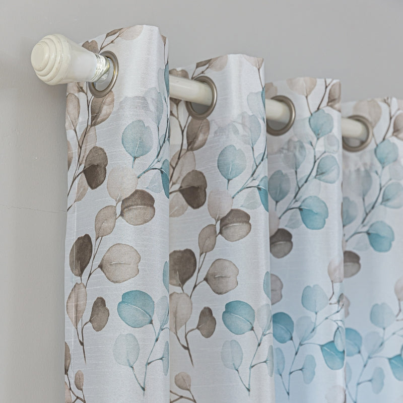 Sheer curtain - Blue and taupe eucalyptus print 137 x 213 cm