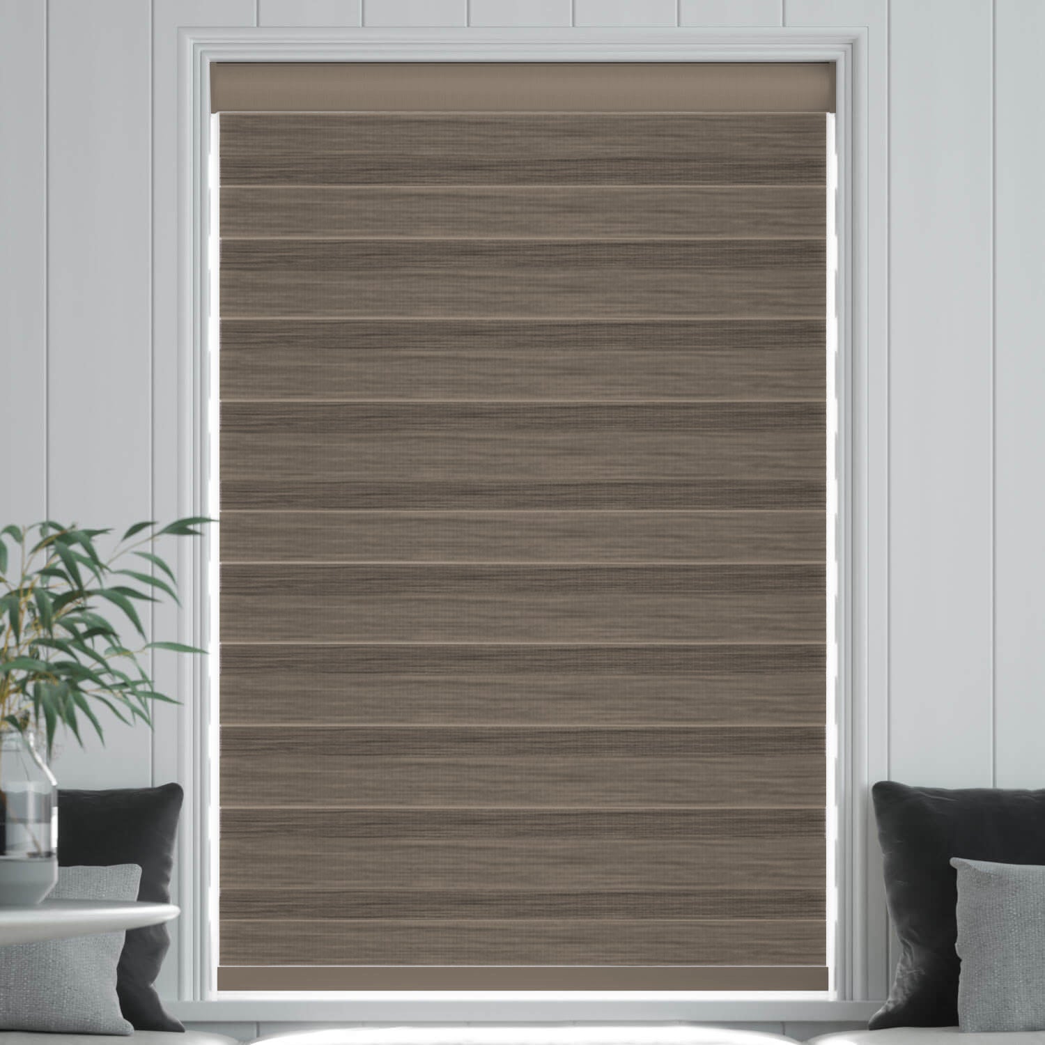 Wood look day and night effect blind - brown 198 x 213 cm