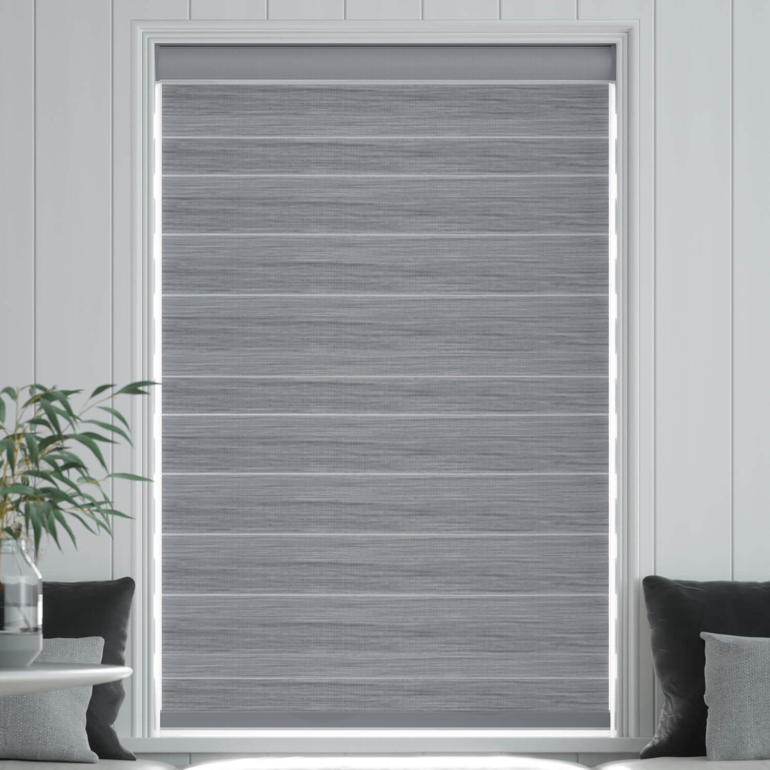 Wood look day and night effect blind - gray 61 x 213 cm