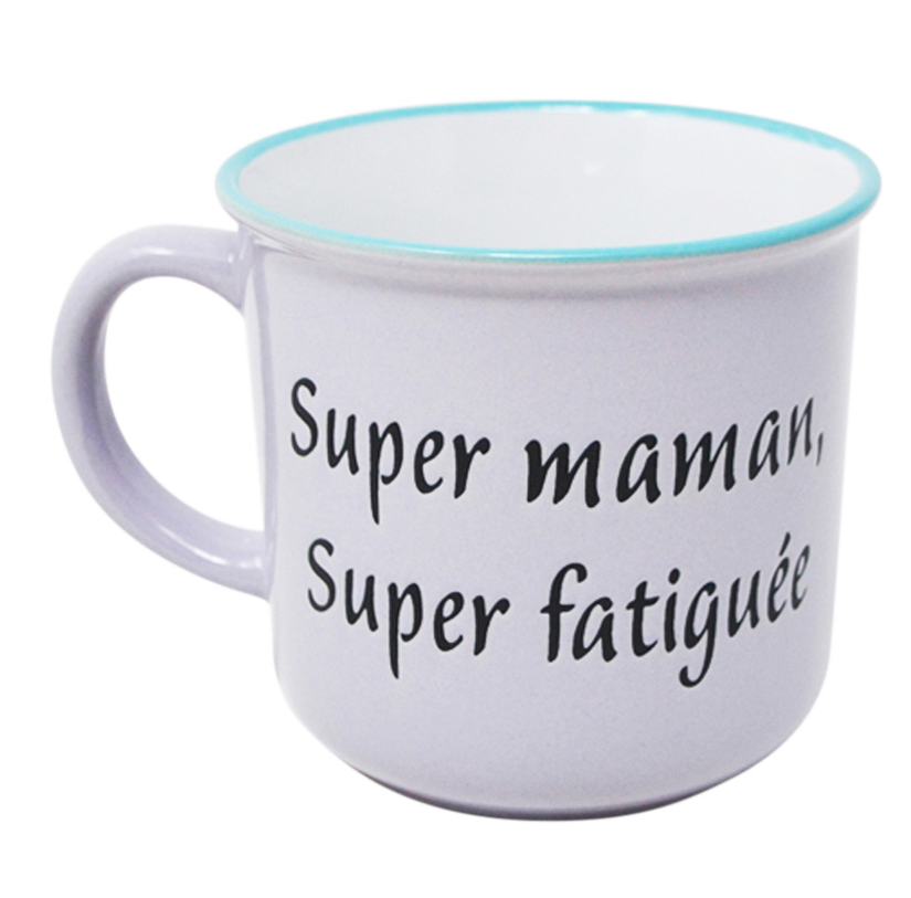 Tasse &quot;super maman, super fatiguee&quot; - Mauve