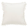 Square velvet cushion with white pompoms