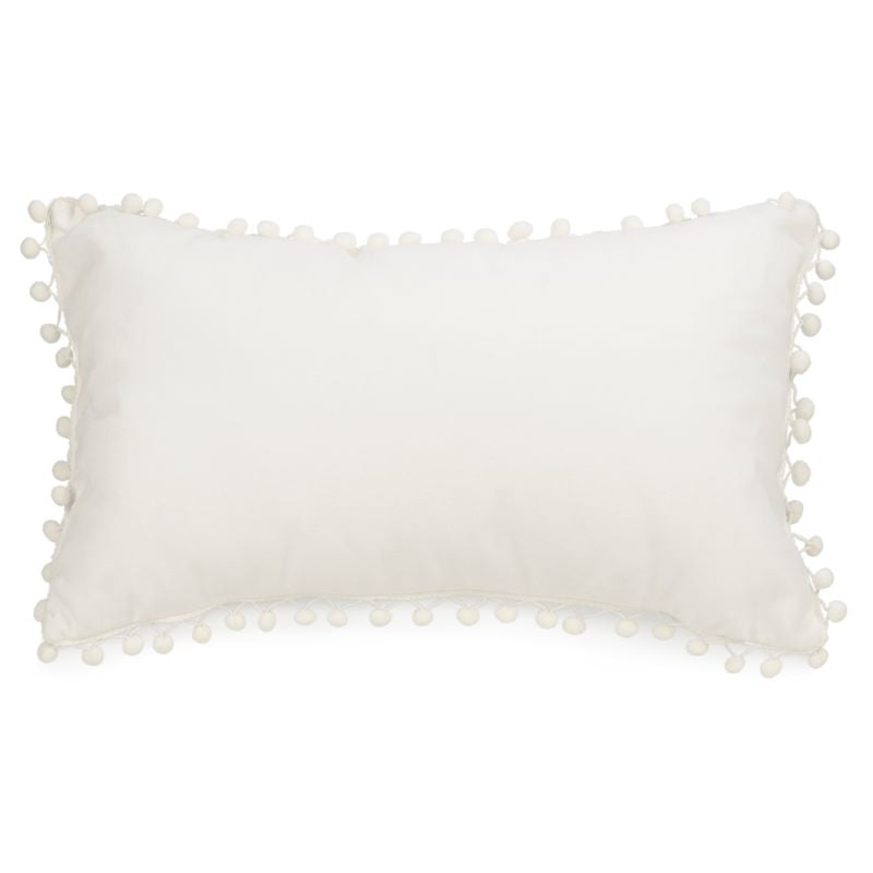 Rectangular velvet cushion with white pompoms